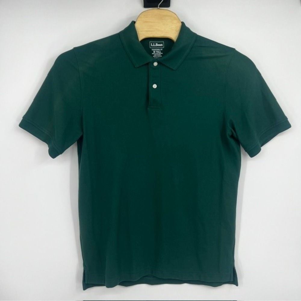 LL Bean Men's Green Traditional Fit Cotton Pique Polo Shirt Size M Tall 300455